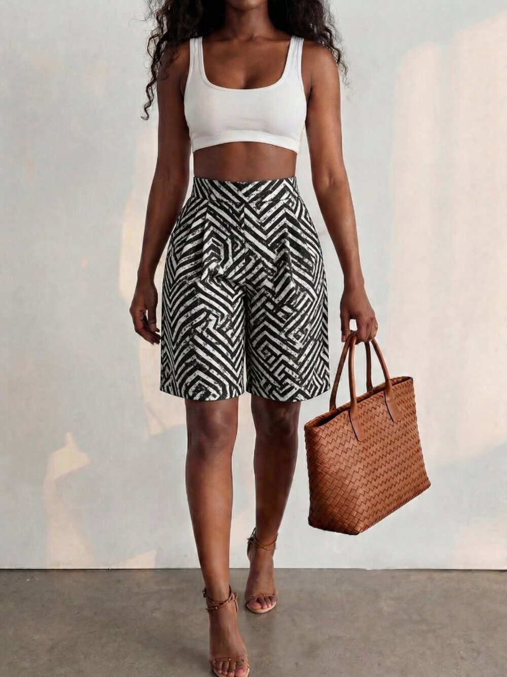 Black Casual Women's geometric print bermuda Shorts
